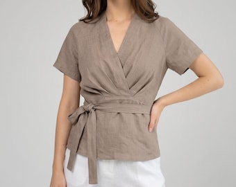 Linen Top Women, Linen Blouse, Linen Summer Top, Tie Waist Top, Elegant Linen Blouse, Womens Linen Top