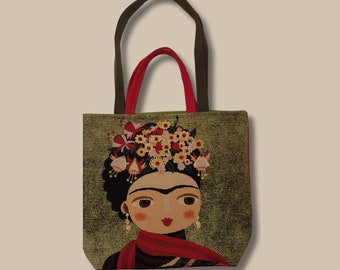 Große Frida Kahlo-Einkaufstasche: Dieser edle und extravagante Gobelin-Shopper ist ein hochwertiges Accessoire für den täglichen Einsatz!