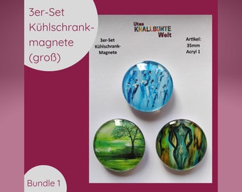 Kühlschrankmagnete 3er-Set 35 mm, Abstrakte Kunst-Cabochon-Magnete, Miniaturkunstwerk für den Kühlschrank, perfekt als Geschenk, Bundle 1