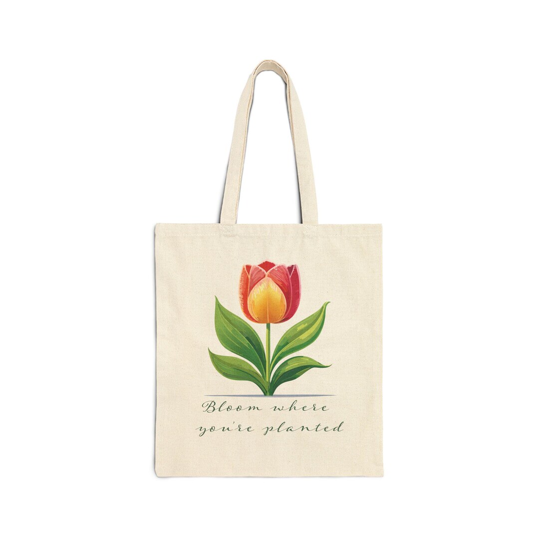 Tote bag - BLOOM WITH PEACE orange blue - Flowers and peace print main image 1