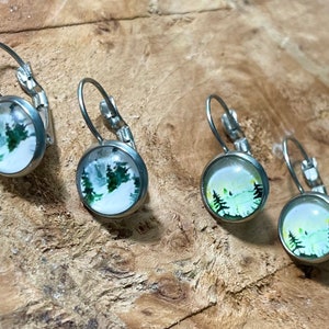 Forest Tree Orecchini Acciaio Inox Leverback Round Vetro cabochon 8 mm