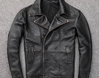 Mens Motorcycle Vintage Distressed Antique Black Leather Jacket for Men