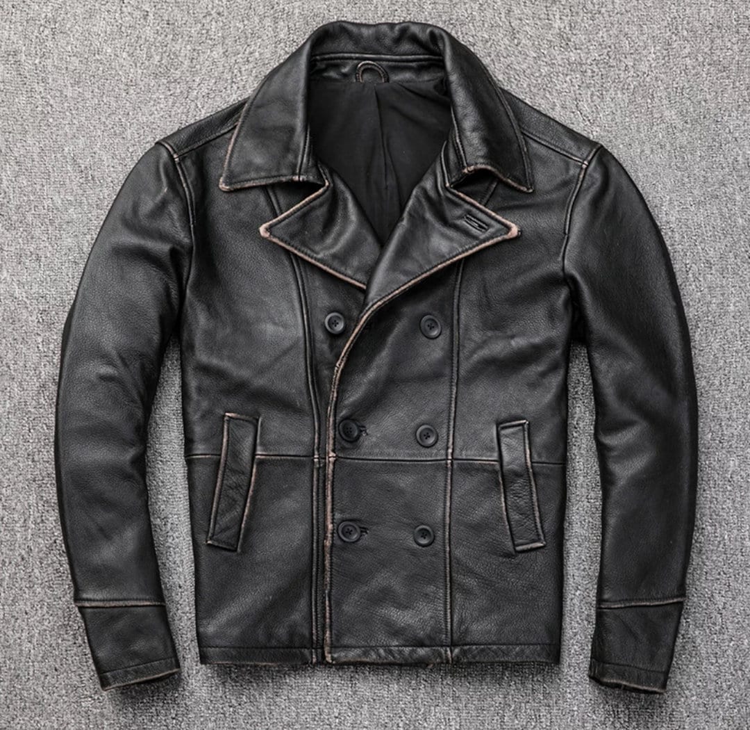 Mens distressed deals black leather jacket