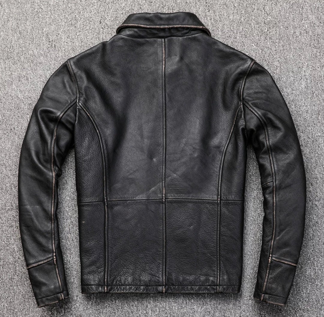 Mens Motorcycle Vintage Distressed Antique Black Leather Jacket for Men ...