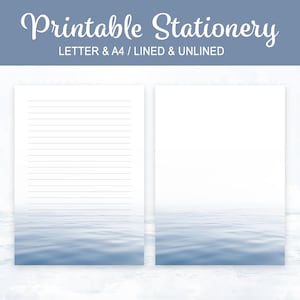 Papelaria Ocean, páginas de diário para impressão, papel para escrever cartas, forrado sem forro, carta A4 dos EUA, mar calmo, download instantâneo, bloco de notas para impressão