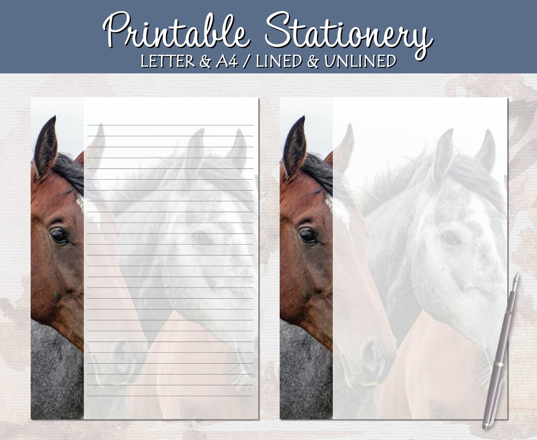 Printable Stationery, Horses, Letter Writing Paper, Lined Unlined, A4 ...
