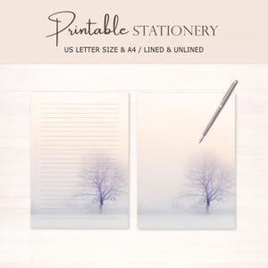 Winter Tree Stationery: Foggy Landscape Writing Paper (Digital Download A4/US Letter)