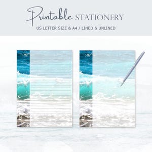 Ocean Stationery, Beach Waves Notes Writing Paper, Ocean Notepad, Printable Digital Download