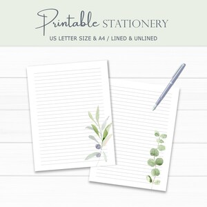 Greenery Stationery: Botanical Letter Writing Paper (Digital Download, A4/US Letter Size)