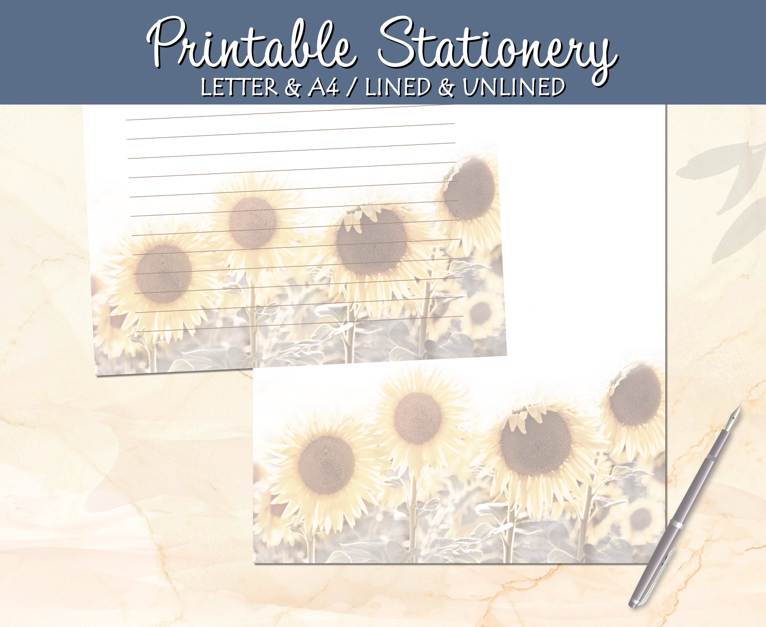Sunflowers Writing Paper Printable Stationery Lined Unlined - Etsy
