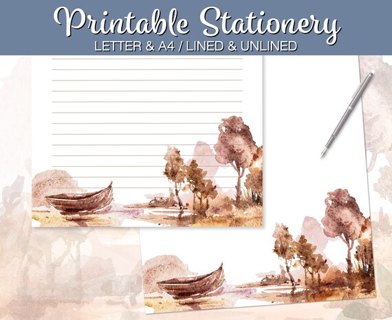 Printable Stationery Landscape Writing Paper Watercolor Etsy