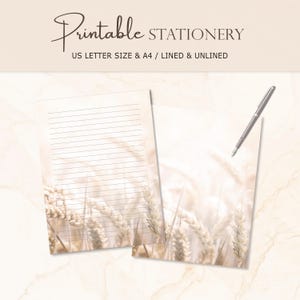 Wheat Stationery, Printable Letter Writing Paper, Lined Unlined, A4 US Letter, Digital Download, Printable Notepad