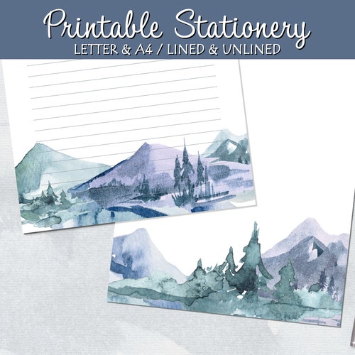 Tree Lined Mountains Printable Stationery &amp; Envelopes A4 - Etsy