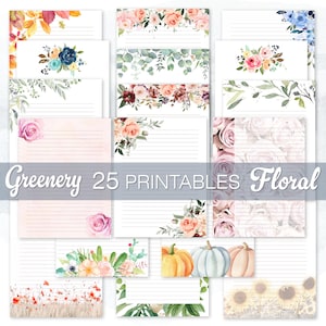 Papelería floral, papel botánico para escribir, papel para notas con motivos vegetales, con rayas y sin rayas, tamaño carta A4 (EE. UU.), descarga instantánea, bloc de notas imprimible.