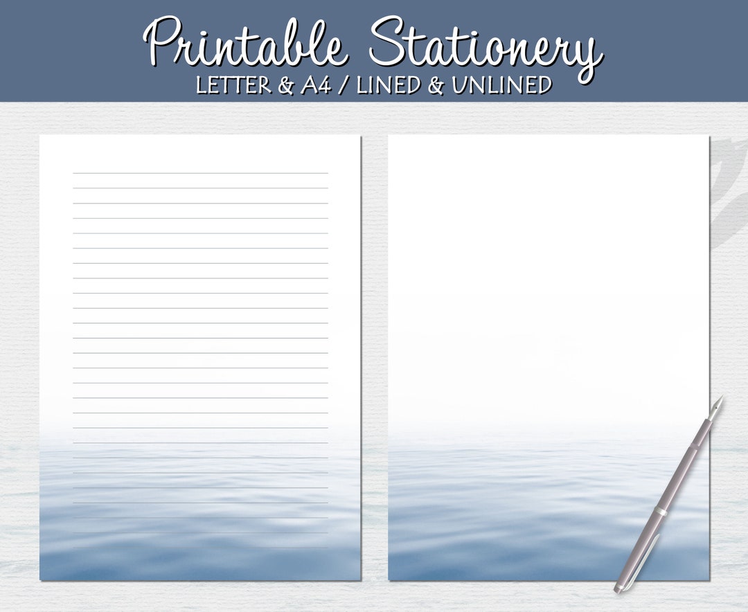 Ocean Stationery, Printable Journal Pages, Letter Writing Paper, Lined Unlined, A4 US Letter