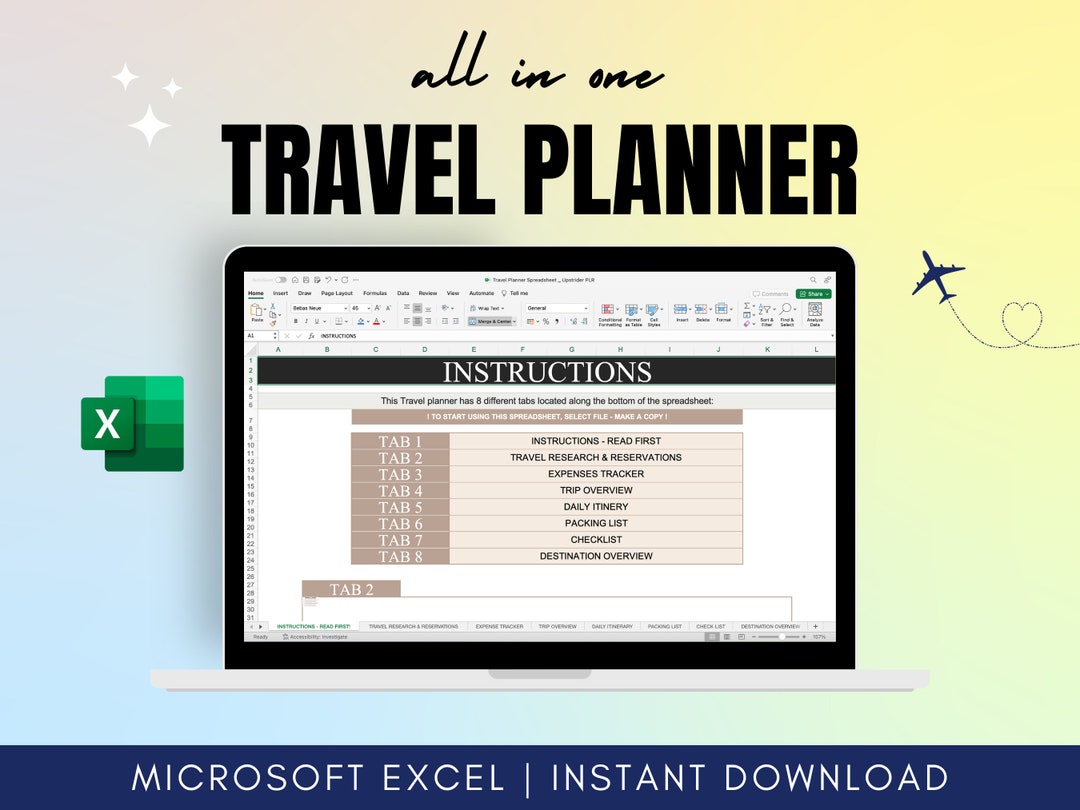 BEST Travel Planner Spreadsheet Microsoft Excel Template Travel