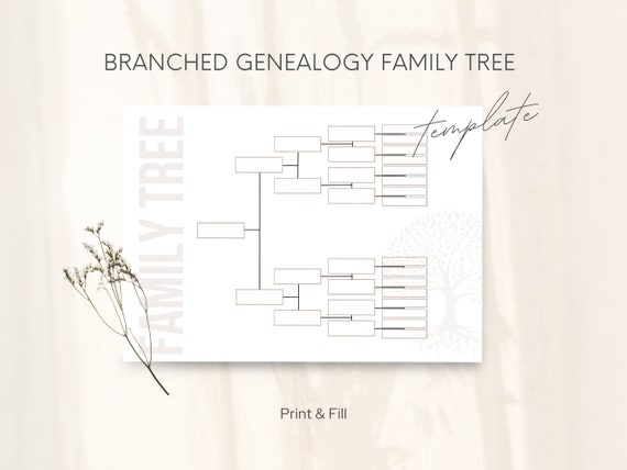 Family Tree Template for 6 Generations Branched Genealogy Family Tree  Family Tree Charts Printable Blank Poster Family Tree 