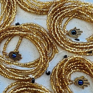 Tie-on African Waist Beads for Women Weight Loss Colorful evil eye Beaded Body Chain Waist Jewelry Belly Bead Body Chain Jewelry for Women