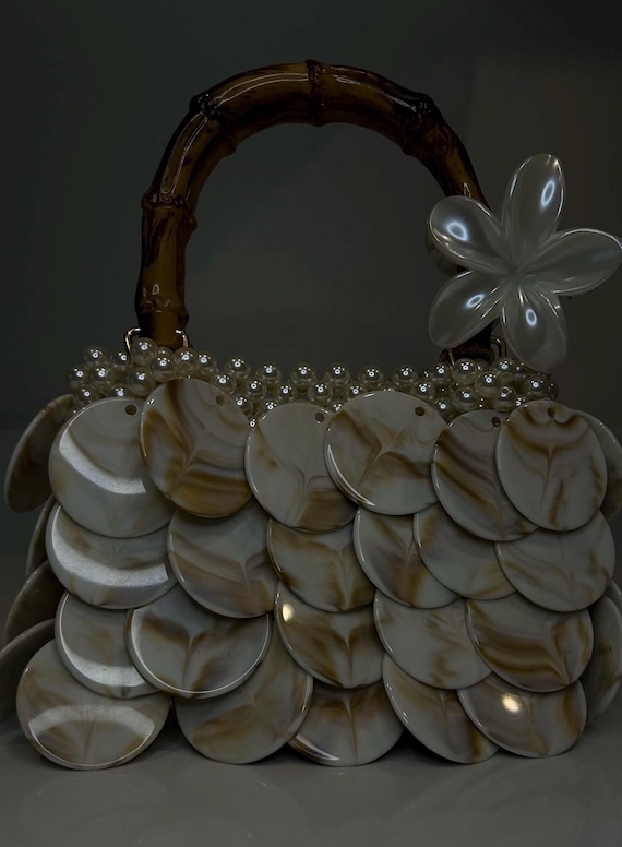 Island Girl Handmade Beaded Bag for Evening Outing with Shell and Pearl Accents Unique Design