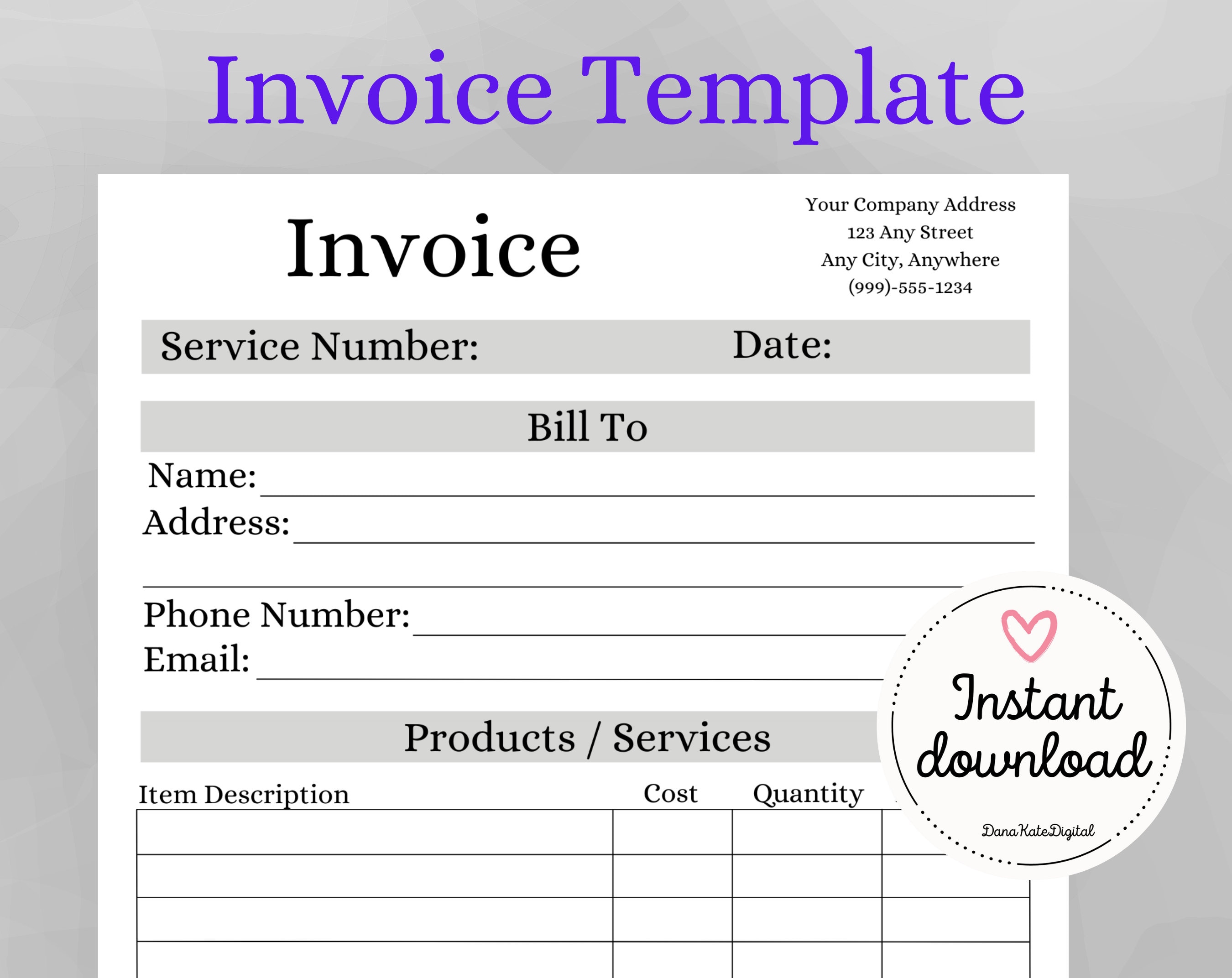 invoice template digital download work order invoice pdf etsy