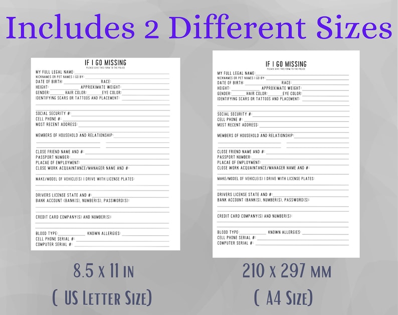 In Case I Go Missing File Template in Case of (Instant Download) Etsy