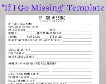 In Case I Go Missing File Template | In Case of Emergency Binder | Important Family Information | Just In Case Template | If I Go Missing