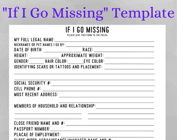 In Case I Go Missing File Template in Case of Emergency - Etsy