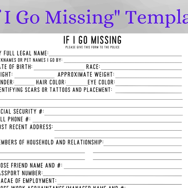 In Case I Go Missing File Template | In Case of Emergency Binder | Important Family Information | Just In Case Template | If I Go Missing