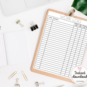 Printable Work | Time Log and Tracker | Activity Hours Log Printable | Digital Download Working Hours Log | Activity Tracker for Work image 6