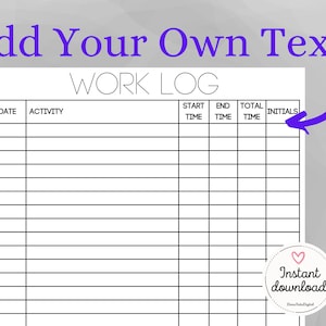 Printable Work | Time Log and Tracker | Activity Hours Log Printable | Digital Download Working Hours Log | Activity Tracker for Work image 3