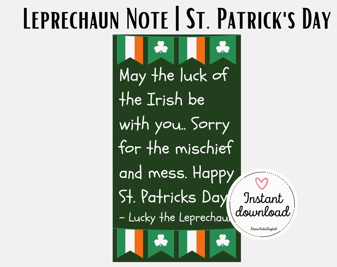 Leprechaun Note St. Patrick's Day | Note From Leprechaun | March 13th ...