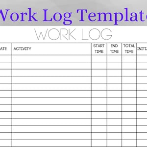 Printable Work | Time Log and Tracker | Activity Hours Log Printable | Digital Download Working Hours Log | Activity Tracker for Work