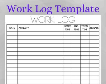 Printable Work | Time Log and Tracker | Activity Hours Log Printable | Digital Download Working Hours Log | Activity Tracker for Work