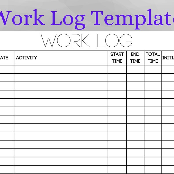 Printable Work | Time Log and Tracker | Activity Hours Log Printable | Digital Download Working Hours Log | Activity Tracker for Work