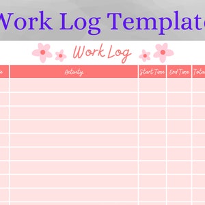 Printable Work | Time Log and Tracker | Activity Hours Log Printable | Digital Download Working Hours Log | Activity Tracker for Work