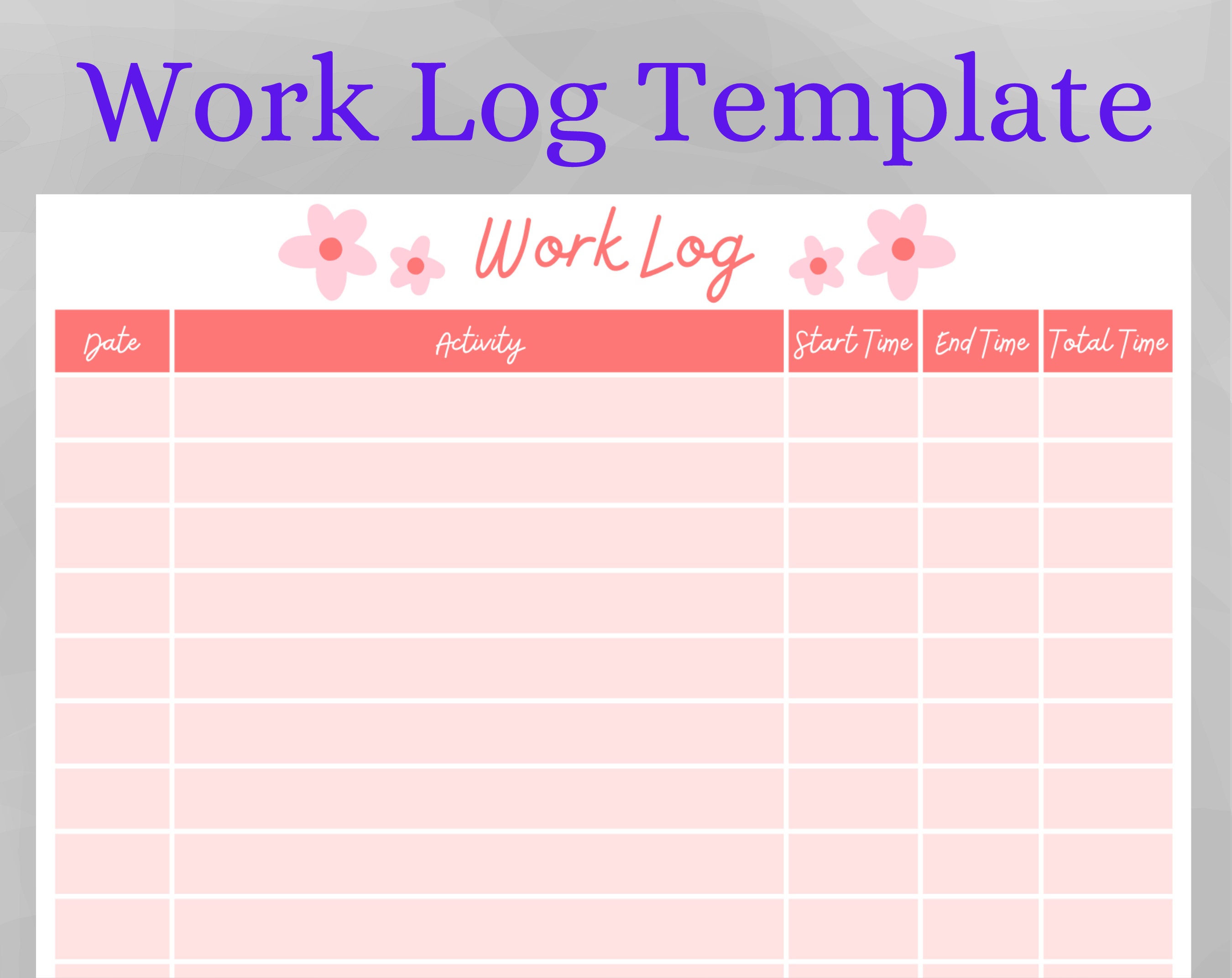 Printable Work | Time Log and Tracker | Activity Hours Log Printable | Digital Download Working Hours Log | Activity Tracker for Work