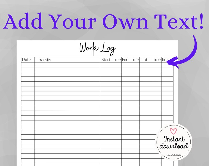 Printable Work | Time Log and Tracker | Activity Hours Log Printable ...
