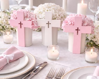Handmade Pink Cross Centerpieces – Baptism, Christening, Baby Shower Decor