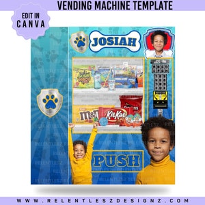 Birthday Vending Machine Template, Blue Puppy Cartoon Template, DIY Vending Machine, Vending, Edit In Canva Template, Pdf, Png