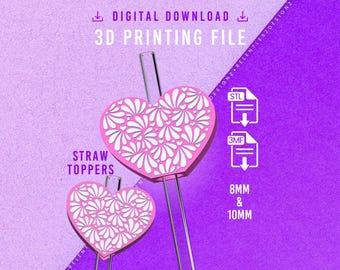 Talavera Heart Straw Toppers STL File, 3D Printable, 3MF File Included, 8mm, 10mm