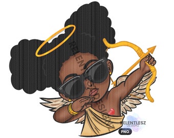 Black Cupid PNG, Melanin Afro, Valentine's Day Clipart (Digital Download)