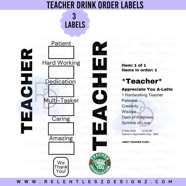 Teacher’s Appreciation SB Drink Order Cup Labels, DIY, Shirt Design, PNG, Svg, Coffee Label