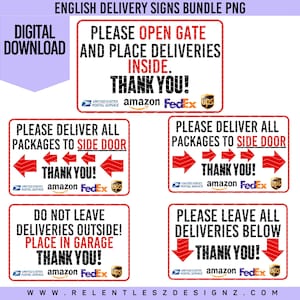 Letrero de entrega para paquetes/entregas, letrero de patio imprimible, paquete, png, descarga digital, impresión por sublimación, transportista, inglés