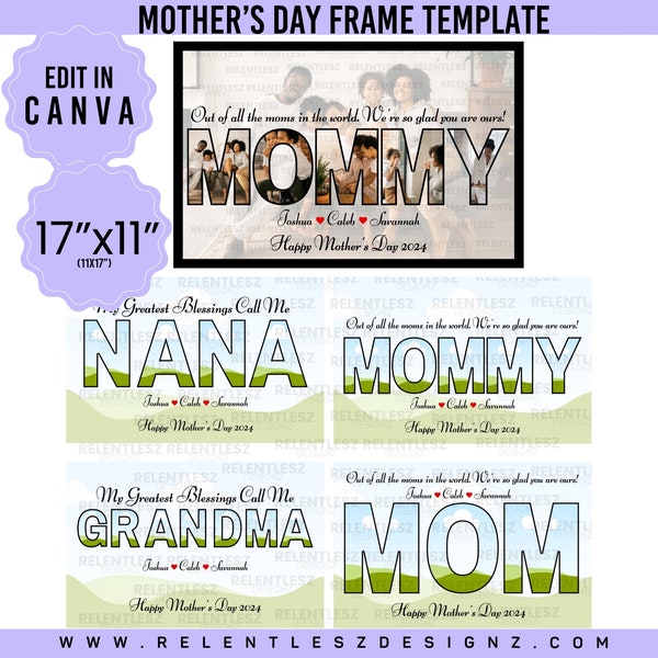 Mother's Day Photo Collage Frame, Canva Template (PDF)