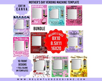 Mother’s Day Vending Machine Template Bundle, 8x10, 8.5x11, 16x20 Mothers Day, Template, DIY, Edit In Canva Template, Pdf, Png