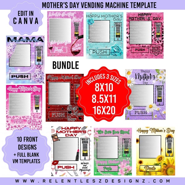 Mother’s Day Vending Machine Template Bundle, 8x10, 8.5x11, 16x20 Mothers Day, Template, DIY, Edit In Canva Template, Pdf, Png