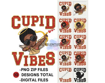 Black Cupid PNG, Melanin Valentines Day, 10 Files (Digital Bundle Download)
