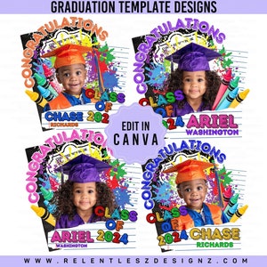 Kids Graduation Template, Digital Download, Grad Flyer, T-shirt Design, Grad fan, Grade School, Elementary,  Edit In Canva, Class of 2024
