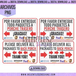 Español en Engels bezorgbord voor pakketten/leveringen, bundel, png, afdrukbaar tuinbord, Paquete De Señales De Entrega en Español png