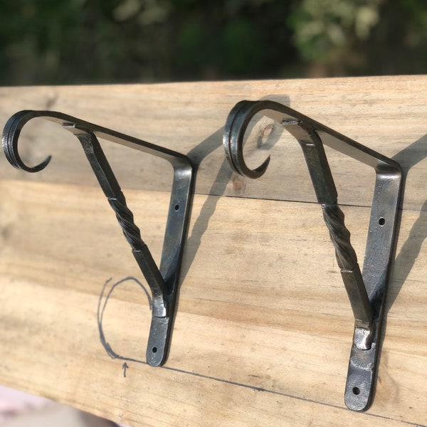 Hand forged iron shelf brackets